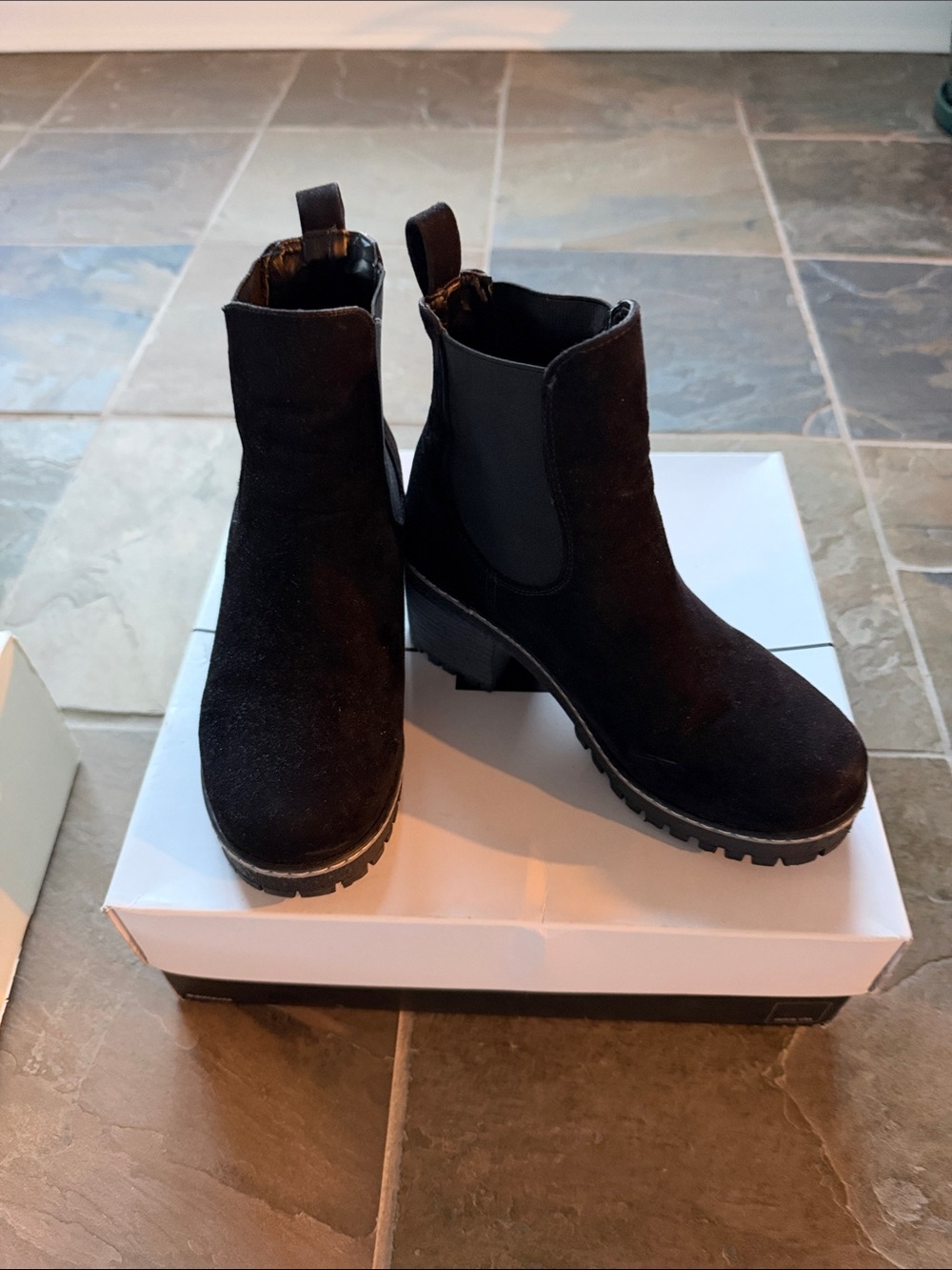 Women's Black Chelsea Suede Ankle Boots with Chunky Heel